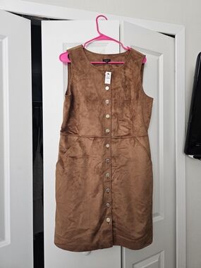 Women's Brown Suede Button-Front Dress